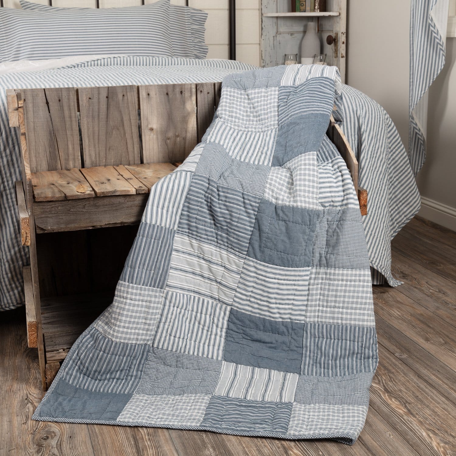 Sawyer Mill Blue Block Quilted Throw