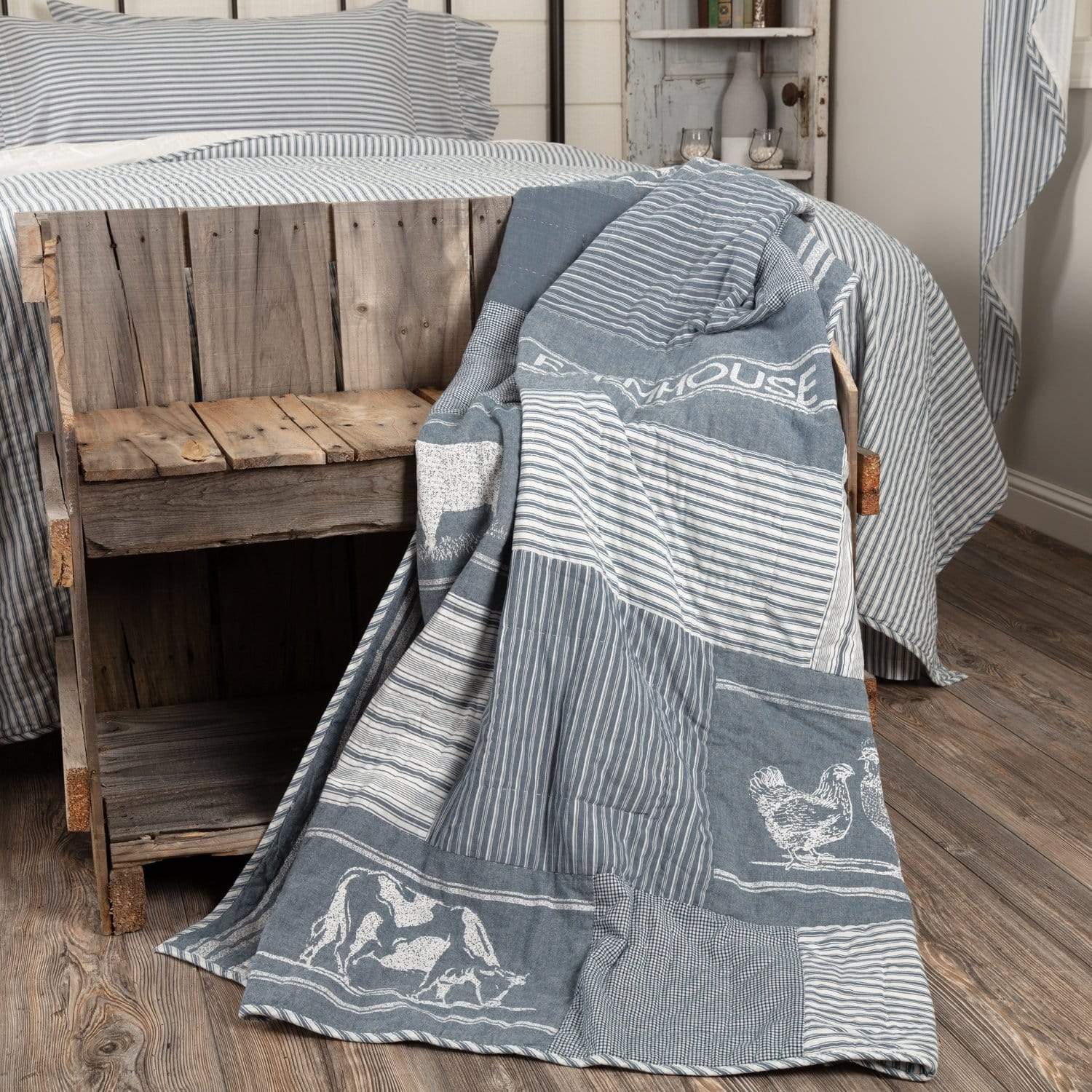 Sawyer Mill Blue Farm Animal Quilted Throw