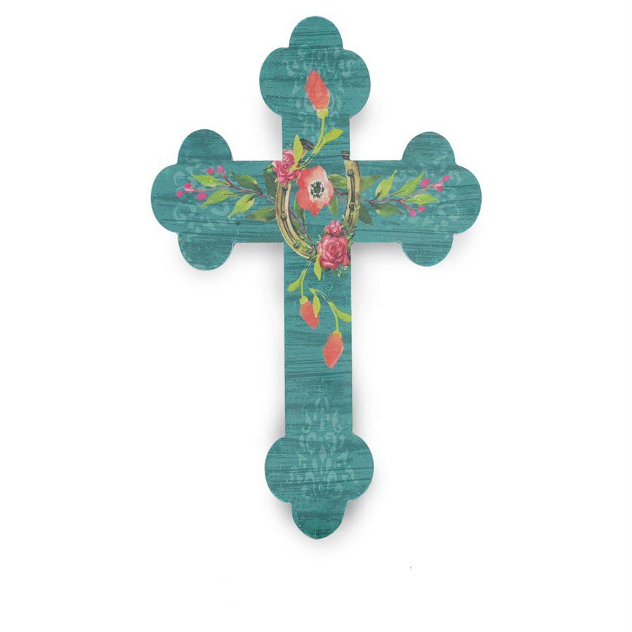 Turquoise Painted Wooden Cross