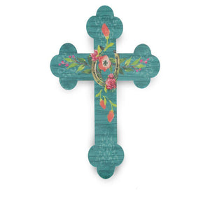Turquoise Painted Wooden Cross