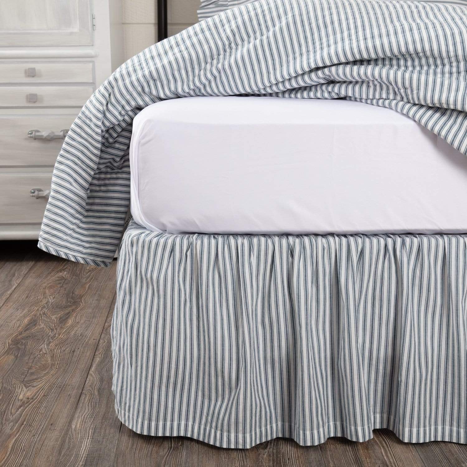 Sawyer Mill Blue Ticking Stripe Bedskirt 16"